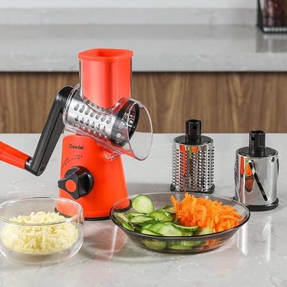Geedel Rotary Cheese Grater, Kitchen Mandoline Vegetable Slicer with 3 Interchangeable Blades, Easy to Clean Rotary Grater Slicer for Fruit, Vegetables, Nuts - Image 9