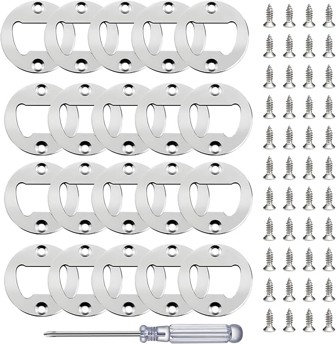 Bottle Opener Insert - 20 Sets Stainless Steel Inserts Kit with Screws Screwdriver for DIY Resin Mould Kit Hardware Parts Supply(Silver) by TECARATE