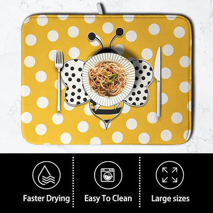 Bee Dish Drying Mat for Kitchen Counter 18x24 Inch Yellow Bumblebee Polka Dots Dishes Pad Cute Honey Bees Dish Draining Microfiber Absorbent Dish Drainer Rack Mat Large Kitchen Accessories - Image 4