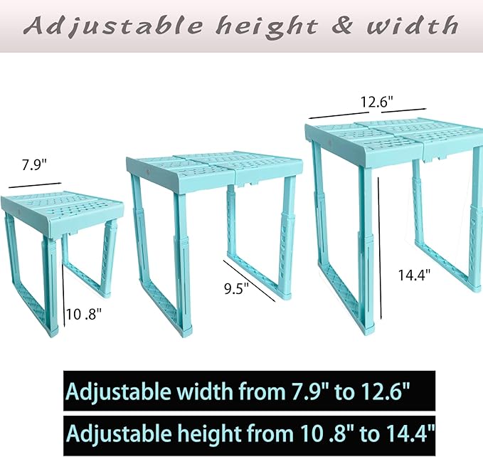 Svartur Adjustable Locker Shelf for School, Height and Width Adjustable Locker Organizer for Work, Stackable Locker Tools for Gym Lockers, Back to School Essentials, Mint Blue