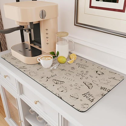 AMOAMI Coffee Mat Hide Stain Rubber Backed Absorbent Dish Drying Mat for Kitchen Counter - Fits Under Coffee Maker & Espresso Machine (17X31.5, MILK TEA) by AMOAMI