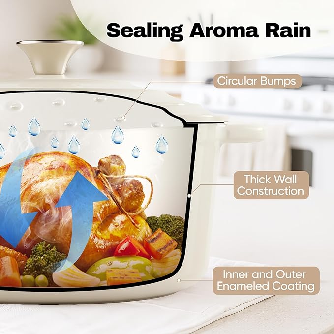 4.5 Quart Dutch Oven Pot with Lid, Non Stick Enameled Cast Iron Dutch Oven for Bread Baking, Heavy-Duty, Oven Safe Ceramic Cookware Up to 500°F for Baking, Braising, Stews, Roasting, Beige - Image 6