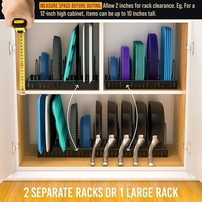 Norcalway Adjustable Bakeware Pots and Pans Organizer Under Cabinet,11 Dividers Cookie Sheet Baking Pan Pot Lid Organizers - Image 5