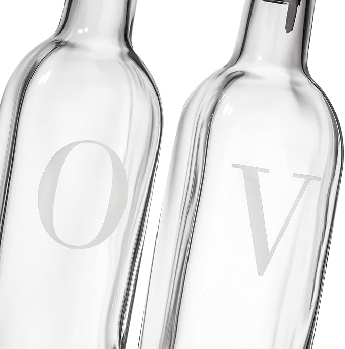 GREENOLIVE Olive Oil and Vinegar Dispenser Set - 17 oz. Glass Bottles with No-Drip BPA-Free Spouts - Stylish O and V Identifiers for Kitchen and Dining Use - Set of 2 - Image 5
