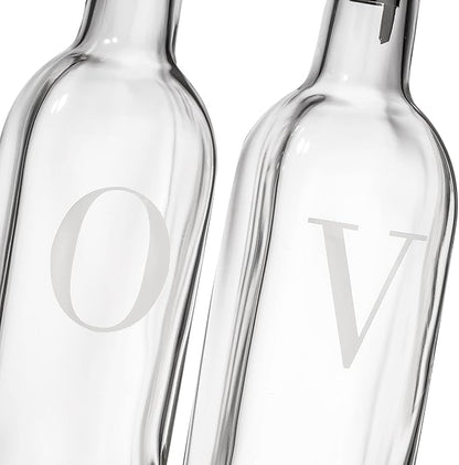 GREENOLIVE Olive Oil and Vinegar Dispenser Set - 17 oz. Glass Bottles with No-Drip BPA-Free Spouts - Stylish O and V Identifiers for Kitchen and Dining Use - Set of 2 - Image 5
