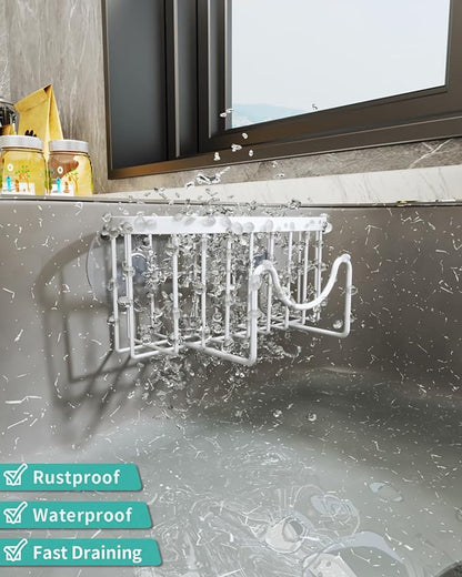 HapiRm Sponge Holder for Kitchen Sink - Sink Caddy with Unique M-Shaped, 2 Installation Methods Kitchen Organizer, Rustproof Stainless Steel Sponge Caddy - White - Image 4