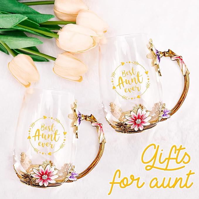 OEAGO Gifts for Aunt from Niece Nephew Tea Cup Cool Birthday Gift Enamel Flower Glass Mugs Christmas Mothers Day New Aunt Announcement Promoted - Image 5