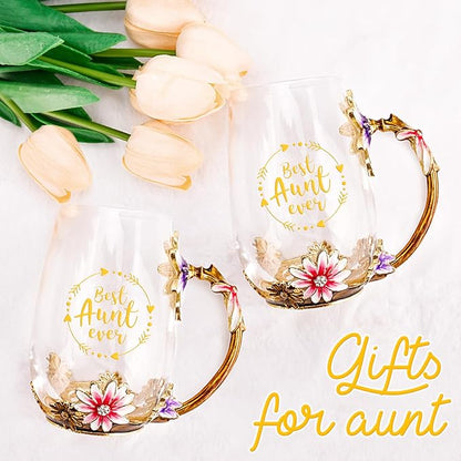 OEAGO Gifts for Aunt from Niece Nephew Tea Cup Cool Birthday Gift Enamel Flower Glass Mugs Christmas Mothers Day New Aunt Announcement Promoted - Image 5