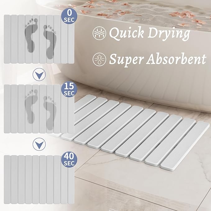 Foldable Stone Bath Mat, Quick Dry Stone Drying Mats for Bathroom, Super Absorbent Bath Mat, Non Slip, Large Diatomaceous Earth Dish Drying Mats for Kitchen Counter 23.5 x 15.4in, White - Image 2