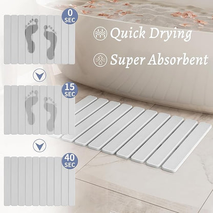Foldable Stone Bath Mat, Quick Dry Stone Drying Mats for Bathroom, Super Absorbent Bath Mat, Non Slip, Large Diatomaceous Earth Dish Drying Mats for Kitchen Counter 23.5 x 15.4in, White - Image 2