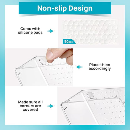 Vtopmart 10 Pcs Makeup Drawer Organizer Bins Set, 4 Size Plastic Makeup and Vanity Organizer Trays, Clear Acrylic Vanity Storage Containers for Cosmetics, Toiletries, Jewelry, Gadgets, Office Supply - Image 6