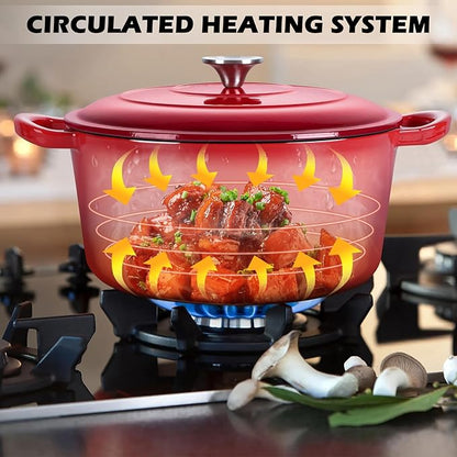 TeamFar Enameled Cast Iron Dutch Oven, 6 Quart Pot with Lid & Dual Handles - Heavy Duty Cookware Oven Safe up to 500° F for Bread Baking, Stews, Braising, Roasting - Red - Image 6