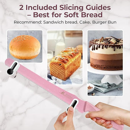 CoquusAid Upgrade Bread Knife for Homemade Bread, World‘s 1st Double Serrated Knife for Crusty Sourdough, 11.6 Inch Stainless Steel Bread Slicer, Professional Sourdough Cutter, Ideal for Gift, Pink - Image 9