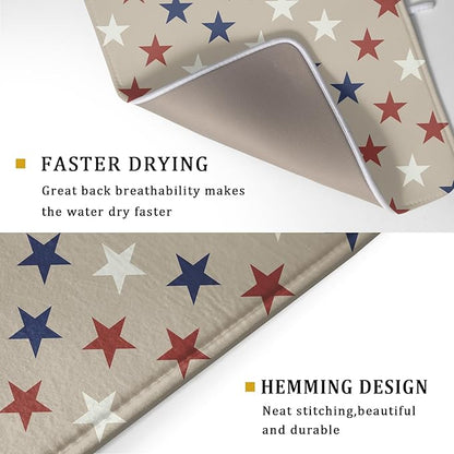 Patriotic July of 4th Blue Red White Star Dish Drying Mat for Kitchen Counter 18x24 Independence Day Absorbent Reversible Microfiber Drying Mats Kitchen Countertop Protector Dishes Drainer Rack Pad - Image 3