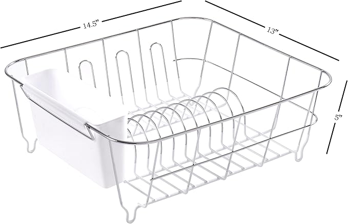 Sweet Home Collection 2 Piece Dish Drying Rack Set Drainer with Utensil Holder Simple Easy to Use Fits in Most Sinks, 14.5" x 13" x 5.25", White (Pack of 12) - Image 4