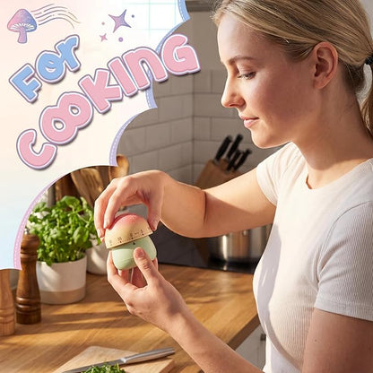 Amylove 4 Pieces Cute Kitchen Timer Animal Mechanical Manual 60 Minutes Loud Alarm Egg Windup Timer for Adults(Mushroom)