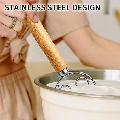 TEEVEA Danish Dough Whisk Stainless Steel Wooden Handle for Sourdough Pizza Bread Baking - Image 5