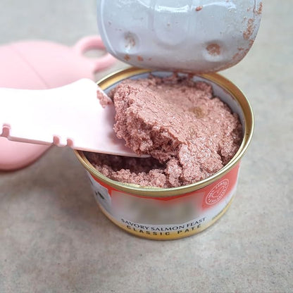 ScivoKaval Cat Food Can Lid Cover - Paw Shape Universal Pink Can Opener Set With One Lid and One Spoon