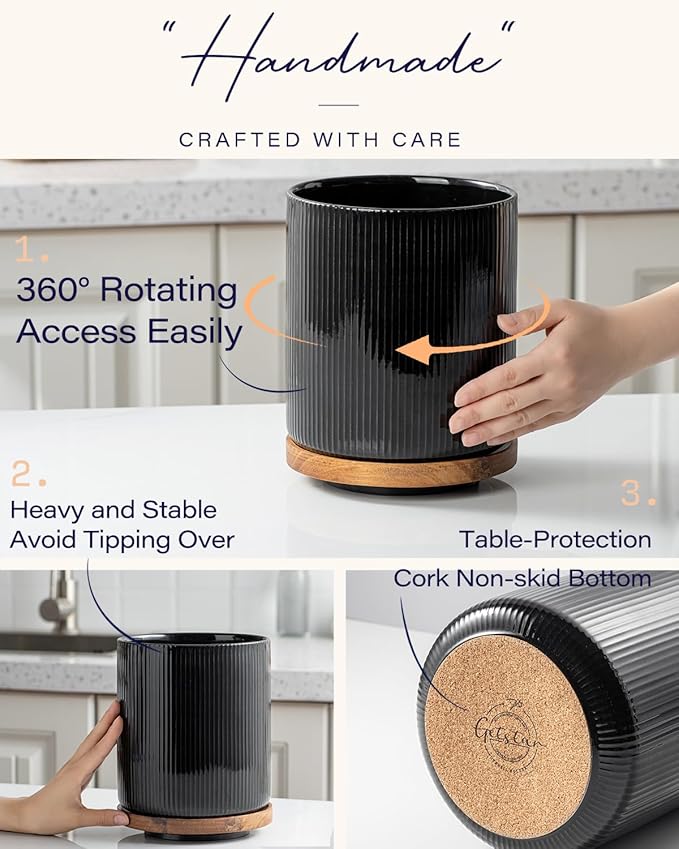 getstar Extra Large Rotating Utensil Holder for Kitchen Counter, 7.9" Ceramic Utensils Crocks Set for Countertop Large & Small Utensil Organizer for Spatula Farmhouse Kitchen Decor - Image 3