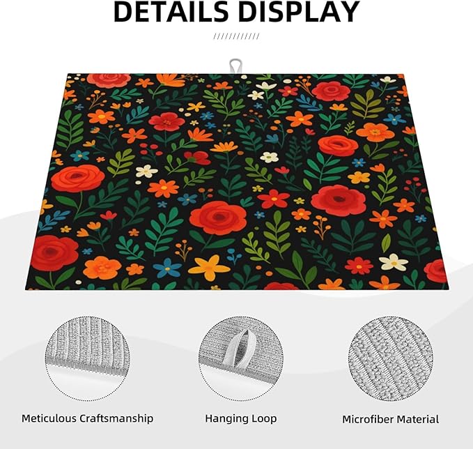 Garden wildflowers Dish Drying Mats for Kitchen Counter, Large 18"x24" Dish Mats for Drying Dishes, Microfiber Absorbent Dish Drying Pad Rack Mat Kitchen Decor Reusable Washable