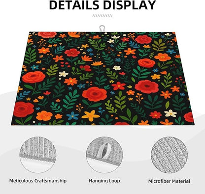 Garden wildflowers Dish Drying Mats for Kitchen Counter, Large 18"x24" Dish Mats for Drying Dishes, Microfiber Absorbent Dish Drying Pad Rack Mat Kitchen Decor Reusable Washable