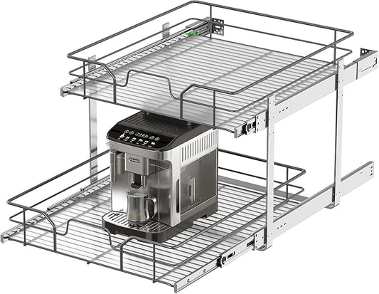 2-Tier Pull Out Cabinet Organizer (20" W x 22" D), Soft Close Cabinet Slide Out Shelves, Heavy Duty Slide Out Drawers with Shelf Liner for Kitchen Cabinets, Pantry Storage, Bathroom