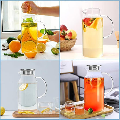 Yirilan Glass Pitcher, 90 oz/2.6 Liter Water Pitcher with Lid, Large Juice Pitchers for Drinks, Glass Water Carafe,Glass Tea Jug,Beverage Pitcher Transparent - Image 5