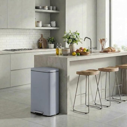 8 Gal Kitchen Trash Can, 30L Recycling or Garbage Bin, Brushed Stainless Steel Waste Basket, Soft&Quiet Close Dustbin, with Step-On Pedal, Removable Inner Bucket, for Home, Office, Living Room
