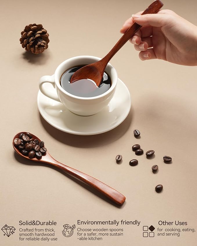 7 Pcs Wooden Spoons for Eating, Small Serving Spoon for Honey, Tea, Coffee, Soup Wood Teaspoons for Cooking, Mixing, Stirring - Image 5
