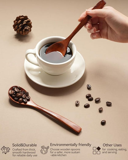 7 Pcs Wooden Spoons for Eating, Small Serving Spoon for Honey, Tea, Coffee, Soup Wood Teaspoons for Cooking, Mixing, Stirring - Image 5
