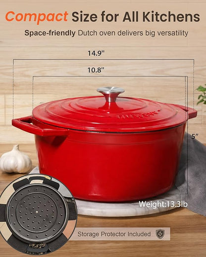 Nuwave 6QT Healthy Enameled Cast Iron Dutch Oven Pot with Lid, Heavy Duty 7-Layer Enamel, Enhanced Rust Protection, Dual Handles, Oven Safe to 500°F for Sourdough Bread Baking, Braise, Stew, Roast