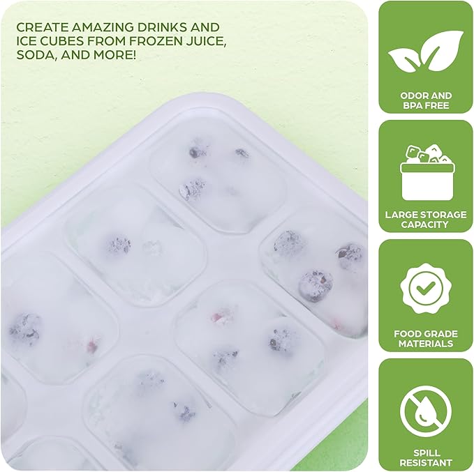 Ice Cube Tray Set – 4 Silicone Trays with Lids, Ice Bucket, Scooper & Tongs – Reusable BPA-Free Ice Maker for Freezer, Cocktails, Whiskey, Coffee, Baby Food & Kitchen Storage - Image 3