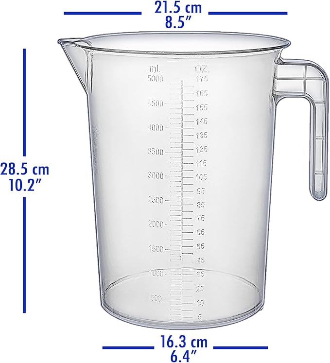 5 Liter Measuring Pitcher 3-Pack | 1.3 Gallon Shatterproof Plastic Large Graduated Mixing Pitchers, 1 to 2 Gallons (5L, 5000ml) - Image 8