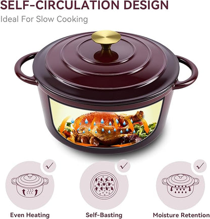 Miereirl 6 Quart Enameled Dutch Oven Pot with Lid, Cast Iron Dutch Oven with Dual Handles for Bread Baking, Cooking, Non-stick Enamel Coated Cookware, Fig - Image 7