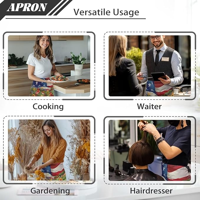 Server Apron with 3 Pockets, Waterproof Oil Waitress Waiter Half Apron for Restaurant Hotel Kitchen Cafe