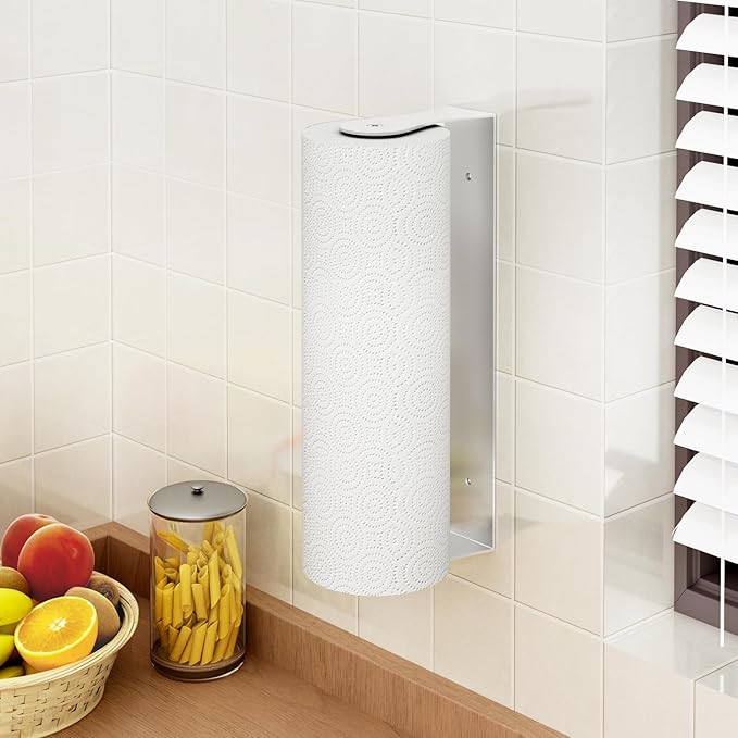 Paper Towel Holder Under Cabinet, Wall Mount Paper Towel Holder for Kitchen Bathroom, Stainless Steel, Adhesive or Screws, Silver - Image 8