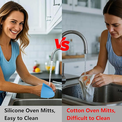 3 Pairs Oven Mitts Silicone Pot Holders Set Heat Resistant for Kitchen - Mini Silicone Oven Gloves Small Mittens Short Grips for Cooking & Baking, Blue