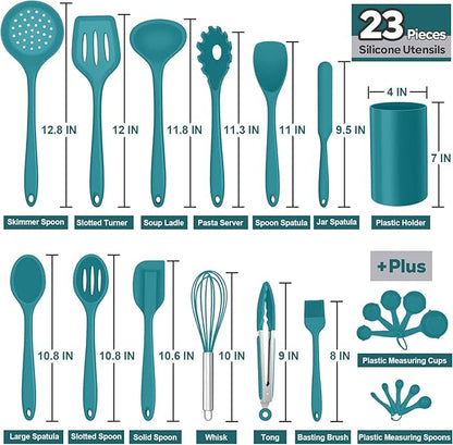 Silicone Kitchen Utensils Set, E-far 23 Pcs Blue Cooking Utensils Tools with Holder for Nonstick Cookware, Include Spatula/Spoon/Ladle/Tongs/Turner, Heat Resistant & Nontoxic, Dishwasher Safe - Image 2
