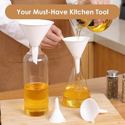 4 PCS Plastic Kitchen Funnel Set with Clean Brush, Food Grade Funnel for Kitchen Use Filling Bottles, Liquid, Protein Powder, Multifunctional Funnels for Cooking, Lab and Automotive Use - Image 4