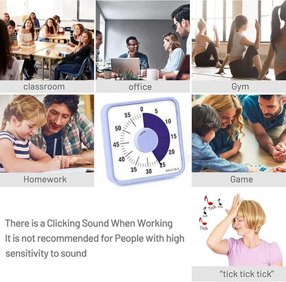 Secura 7.5 Inch Visual Timer, 60 Minute Oversize Visual Countdown Timer for Kids and Adults, Durable Mechanical Time Management Tool (Violet) - Image 4