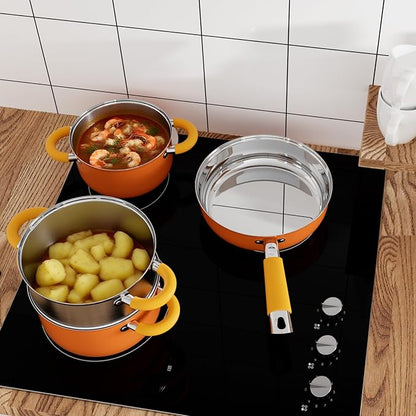 Stainless Steel Pots and Pans Set 6 Piece, 4 3 QT Pot with Lid and Steaming, Fry Pan, Compatible with All Stovetops