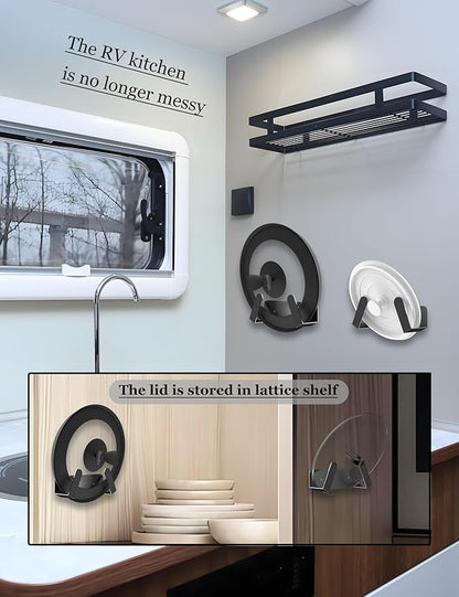 Pot Lid Organizer, 2 Pack Lid Holders Inside Cabinet, Wall Mount Rack Fit for Cutting Board, Fixed by Adhesive or Screw (Black) - Image 5