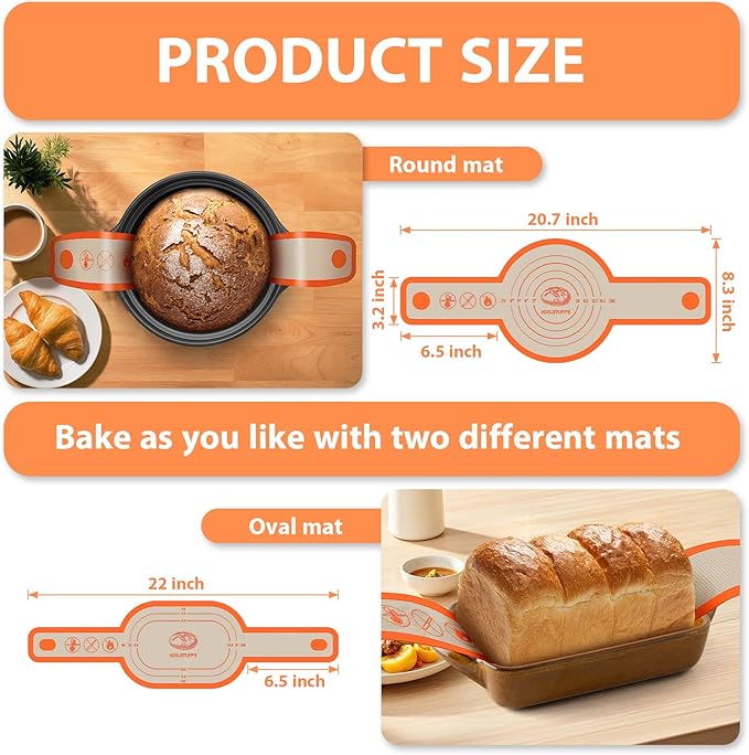 Silicone Bread Sling Oval and Round, 2Pcs Non-Stick Reusable Bread Sling, Sourdough Tools & Dutch Oven Accessories, Orange - Image 2