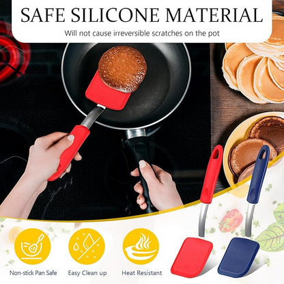 Silicone Cookie Spatula Turner 2 Pack Mini Brownie Spatula Flexible Kitchen Small Silicone Turner for Nonstick Cookware Heat Resistant No Scratch Flipper for Egg Pancake(Red,Blue) - Image 4