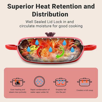 Enameled Cast Iron Dutch Oven, 3.8 Quart Dutch Oven Pot with Lid, Non Stick Cast Iron Pot, Round Oven Safe up to 500°F, Use for Marinate, Cook, Bake and Serve – Gradient Red