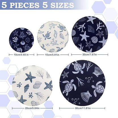 5-Size Reusable Beeswax Bowl Covers for Bread Proofing, Cotton Cloth Flexible Beeswax Wraps for Food Storage(Ocean Series) - Image 2