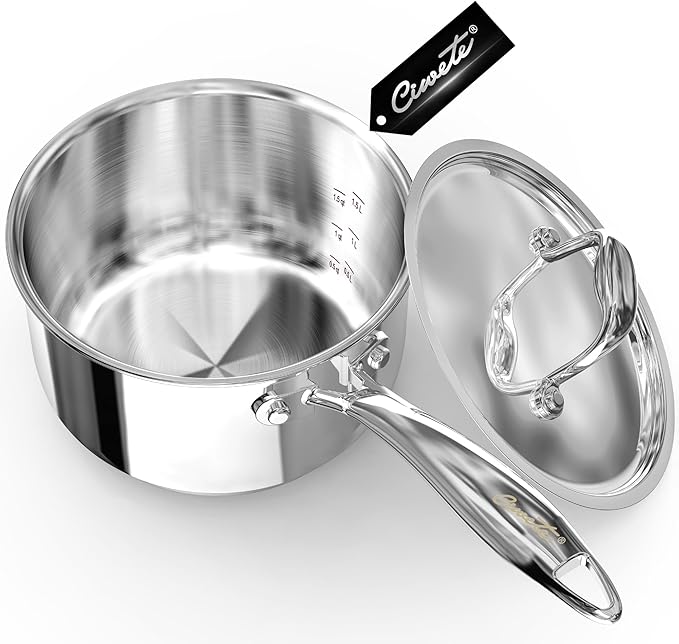 Ciwete 2 Quart Sauce Pan with Lid, Tri Ply Stainless Steel Saucepan 2 Qt with Stainless Steel Lid, 2 Measuring Lines, Upgraded Packaging, Cool Ergonomic Handle, Dishwasher & Oven Safe - Image 8