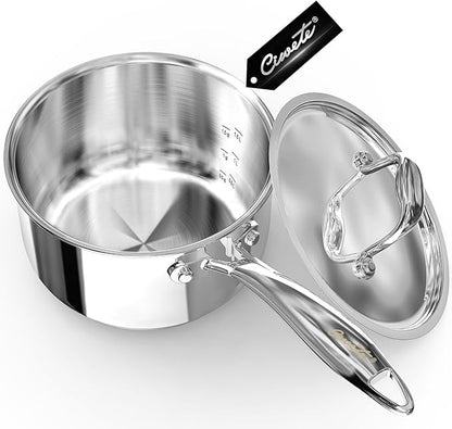 Ciwete 2 Quart Sauce Pan with Lid, Tri Ply Stainless Steel Saucepan 2 Qt with Stainless Steel Lid, 2 Measuring Lines, Upgraded Packaging, Cool Ergonomic Handle, Dishwasher & Oven Safe - Image 8