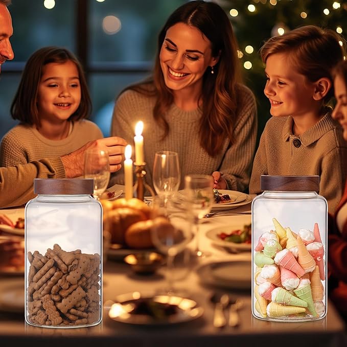 Large Glass Coffee Jars Round Storage Canister with Wooden Lid Clear Glass Food Jar for Pantry Sugar Tea Coffee Bean Spice Nuts Cookies Bath Salts - Image 4