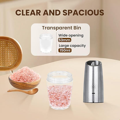 Rechargeable Electric Salt And Pepper Grinder Set, Automatic Gravity Electric Salt And Pepper Grinder Set, Adjustable Roughness, Led Light, 1 Pack, (Silver) - Image 5